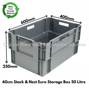 Standard Euro Box 60cm Solid Sides & Base 50 Litre